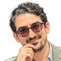 Illustrated portrait of Aviv Ben-Yosef, hand on chin